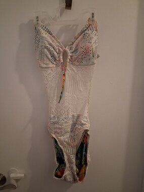OP One Piece Swimsuit Boho Tropical Lace White Juniors Size XL (15/17)